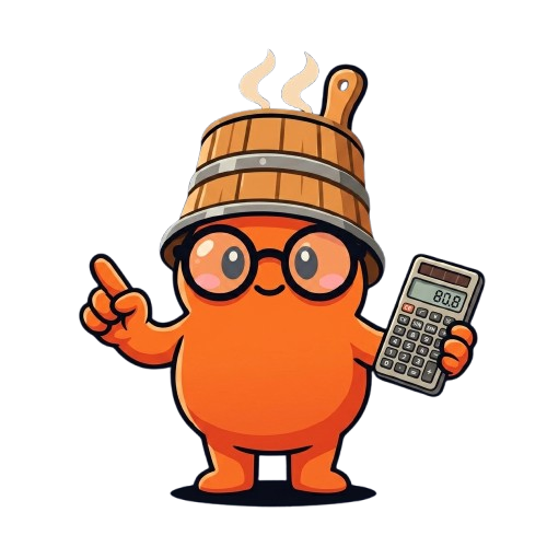 Illustration of the Sauna mascot wearing glasses and holding a calculator