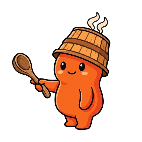 Illustration of the Sauna mascot holding a wooden spoon